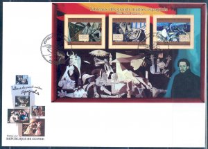 GUINEA 2012 SPANISH MASTERS PABLO PICASSO SHEET OF THREE STAMPS FDC