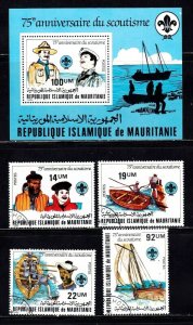 Mauritania stamps #495-499 w/ sheet, MNH and used, complete Boy Scout set