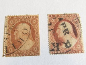 US Stamps,Set of 2 Stamps, Scott.#25&25a used,Mixed condition,some imperfections