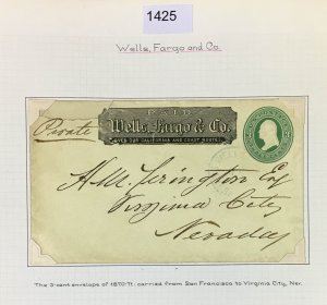 US # 1 WELLS FARGO 1893 COLUMBIAN USED STATIONERY CAT. $ LOT #1425
