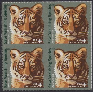 U.S.#B4 Save Vanishing Species-Amur Tiger (44c+11c) Block of 4, MNH.