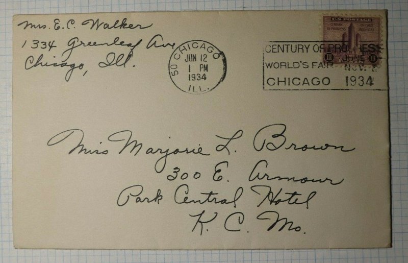 Chicago Worlds Fair 729 Century of Progress Ad Slogan Cancel Cover 1939 Not FDC