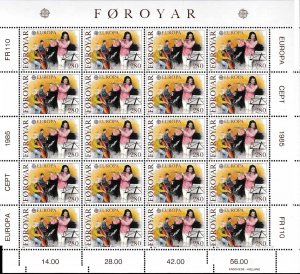 Faroe Islands 1885 Europa Sheets of Twenty (20) Music Scott 125-126 VF/NH/(**)