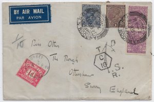 India used in Rangoon, Burma to England 1936 w/British Postage Due (52186)