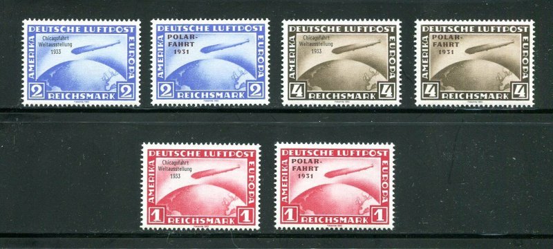 x608 - GERMANY Lot of (6) ZEPPELIN Stamps. All Gummed Replica / Reproduction MNH