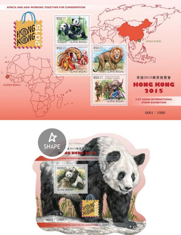 Pandas Bears Bären Stamps Hong Kong Fauna Animals Guinea-Bissau MNH stamp set