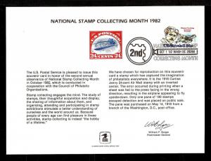 SOUVENIR CARD FIRST DAY National Stamp Collecting Month USPS FDOI FDC 1982