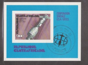 Central Africa # C138, Apollo-Soyuz Deluxe Proof Card. Souvenir Sheet, Mint NH,