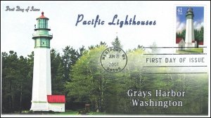 AO-4148-2, 2007, Pacific Lighthouses, FDC, Add-on Cachet, Grays Harbor, Washingt