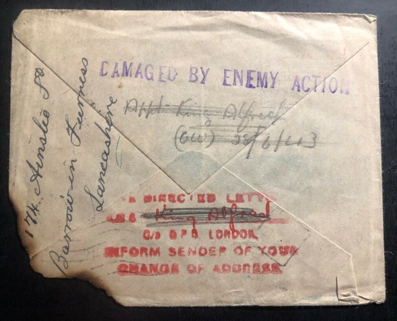 1943 Johannesburg South Africa Navy Airgraph Cover Damaged By Enemy Action