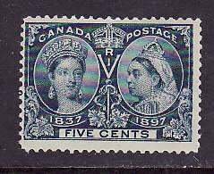 Canada-Sc#54- id2295-unused hinge 5c deep blue QV Jubilee-1897-       