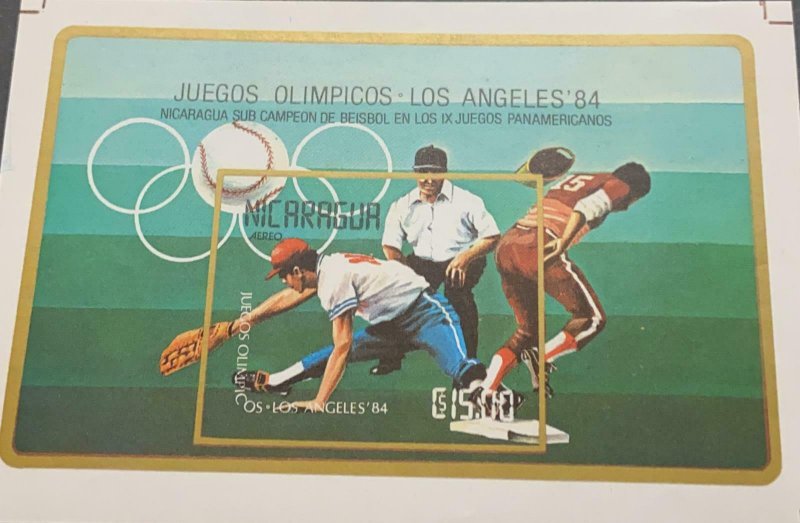 vtaeb.A) 1984, NICARAGUA, BASEBALL, IMPERFORATE, PROOF, OLYMPIC GAMES, LOS