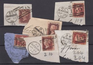 GB QV 1d Red On Piece Collection Of 6 With Postmarks Postal History BP9500