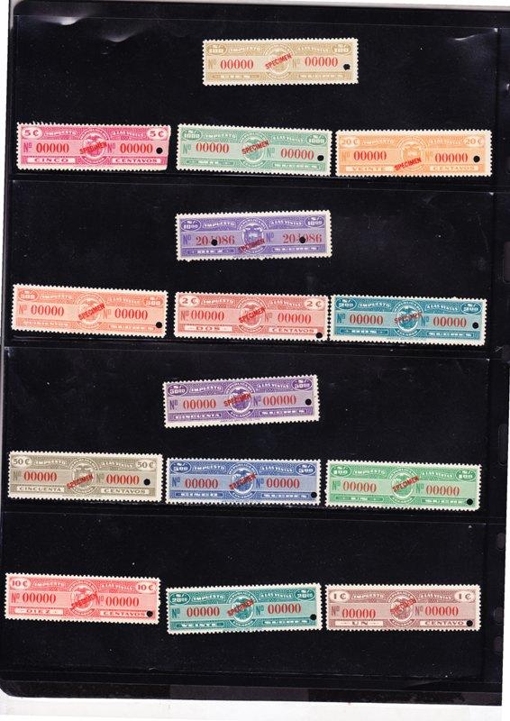 O) 1940 ECUADOR, REVENUE SPECIMENS, COAT, SET MNH