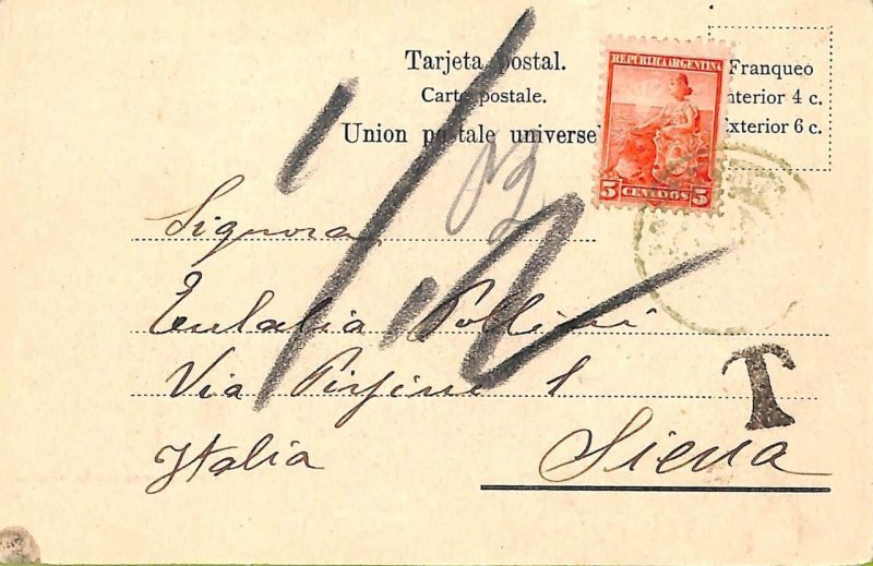 ac6408 - ARGENTINA - POSTAL HISTORY - Postcard to ITALY - TAXED