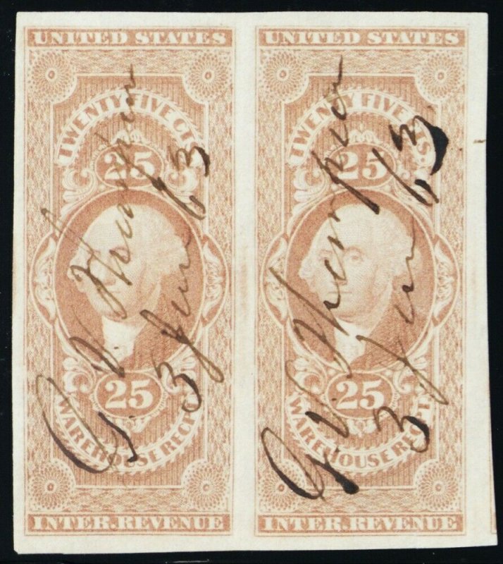 R50a, Used 25¢ Superb GEM Imperforate Pair WoW - Stuart Katz