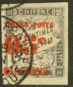 MARTINIQUE 1891-92 05c on 10c Red Surcharge on Imperf. Postage Due Sc 26 VFU