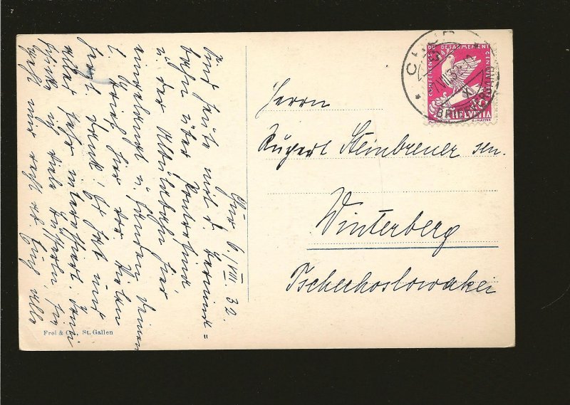 Switzerland 212 on PM 1932 Chur Postcard Used