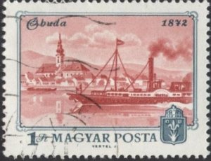 Hungary 2179 (used) 1fo view of Obuda in 1872, Prus blue & rose car (1972)