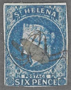 St. Helena (1856) - Scott # 1,   Used  Cat Value $ 225, Small tear in back