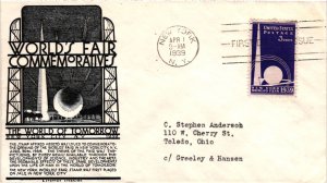 #853 New York World’s Fair – Anderson Cachet Addressed to Anderson SCand