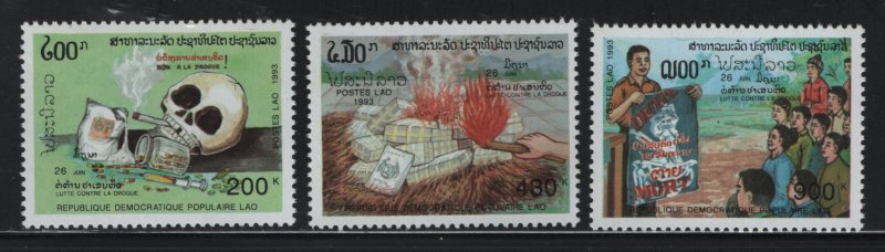 LAOS, 1127-1129, MNH, 1993, CAMPAIGN AGAINST ILLIGAL DRUGS