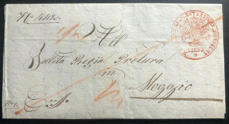 1832 Lienz Austrian Empire Stampless Vintage Letter Cover To Italy