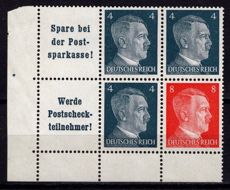 Germany 1941 Adolf Hilter, Marginal Corner Block [Mint]