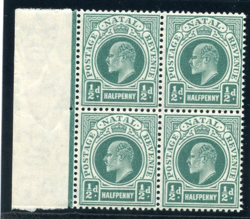 Natal 1904 KEVII ½d blue-green block of four superb MNH. SG 146. Sc 101.