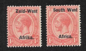 South West Africa Scott 2a,17a Unused HOG - 1923 1p Setting I Overprint Singles