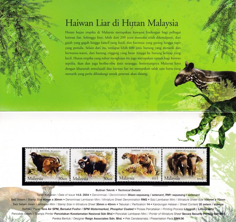 Malaysia 2004 Wildlife The Malaysian Forest Presentation Folder Tiger Elephants