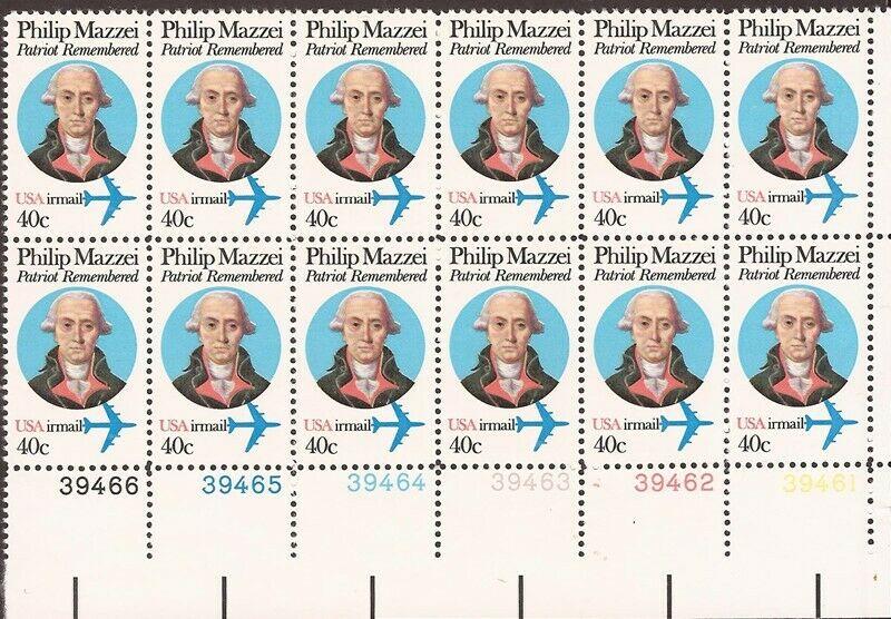 US Stamp - 1982 40c Philip Mazzei - 12 Stamp PB Perf 10½ x 11¼ #C98A