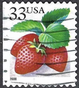 United States #3296a 33¢ Strawberry (2000). Self-adhesive booklet single. Used.