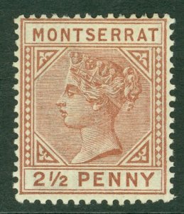 SG 9 Montserrat 1884-85. 2½d red brown WMK CA. A fine lightly mounted mint