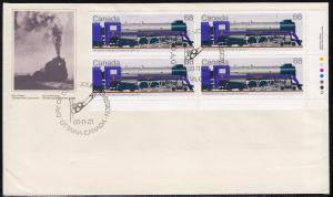 Canada - 1986 - Scott #1074 - Plate Block on FDC - Train