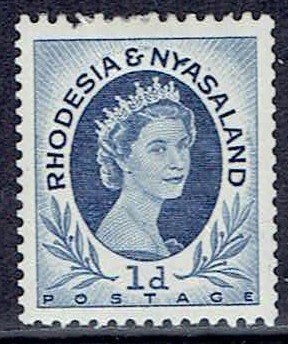 Rhodesia & Nyasaland, Scott #142b; 1p Queen Elizabeth II, MLH