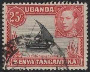 Kenya (KUT) 75 (used) 25c dhow, car & black (1952)