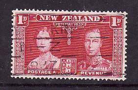 New Zealand-Sc#223- id5-used 1p KGVI Coronation-Omnibus-1937-