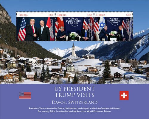 Liberia 2018 - President Trump In Switzerland - Sheet of 3 Stamps Scott 3255 MNH