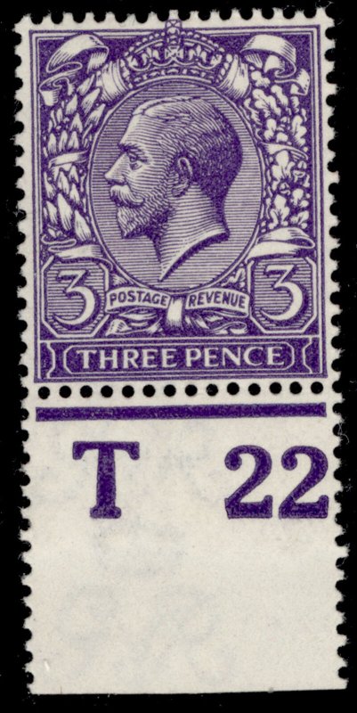 GB GV SG375 SPEC N22(10), 3d very deep violet, LH MINT Cat £130 CONTROL T22 PERF