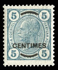 Austria, Offices in Crete #8 Cat$110, 1905 5c on 5h blue green, never hinged