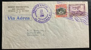 1934 San Salvador El Salvador Occidental Bank Airmail Cover To Guatemala