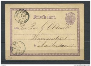 Netherlands 1874 Postal Stationary Card  (Briefkaart) to Amsterdsm