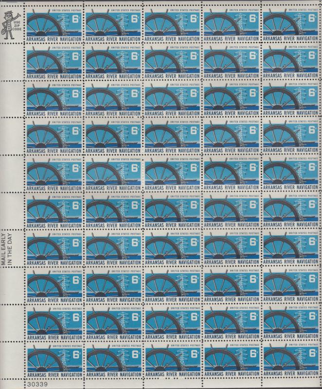 US #1358   Arkansas River Navigation   Full sheet of 50  MNH