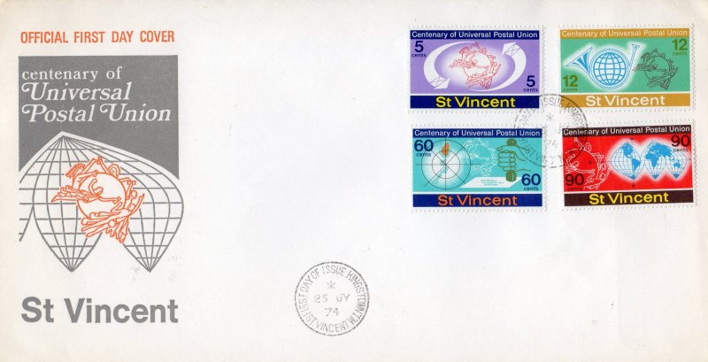 St.Vincent 1974 Sc#375/378 U.P.U.Centenary Set (4) Official FDC