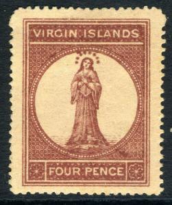 BRITISH VIRGIN ISLANDS-1867-70 4d Lake-Red (Buff Paper) Sg 16 MOUNTED MINT