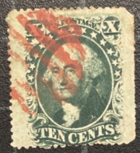 US Stamps- SC# 32 - Used - With Red Cancel- SCV = $225.00