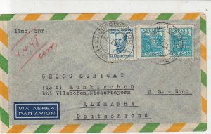 Brasil 1948 Airmail to Germany Double Cancel 3x Stamps Cover Ref 25332