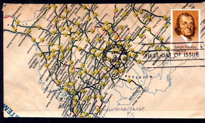 US 2038 Joseph Priestly Map U/A FDC