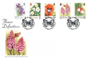 FIRST DAY COVER ISLE OF MAN FLOWER DEFINITIVES 5 VALUES 1998